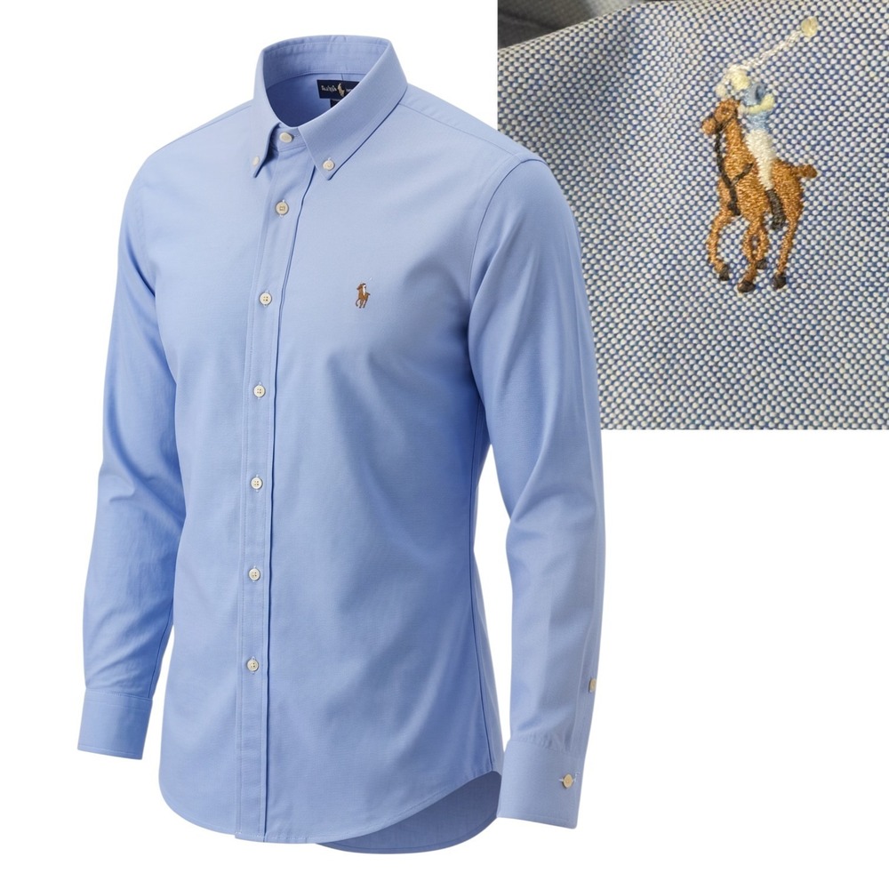 Ralph Lauren Button Down Shirt Mens 16-35 Blue Yarmouth Cotton Oxford XL TWILL
